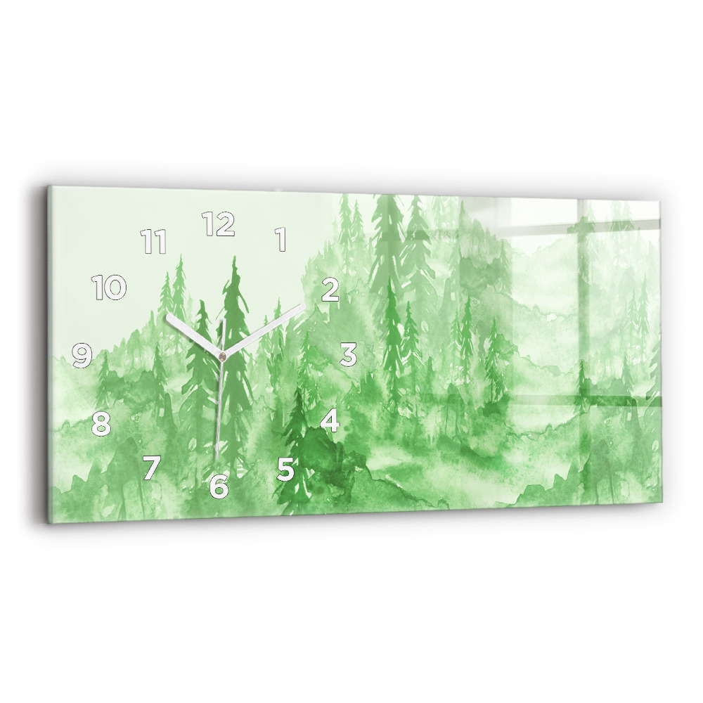Horloge horizontale en verre Peinture d'une forêt verte