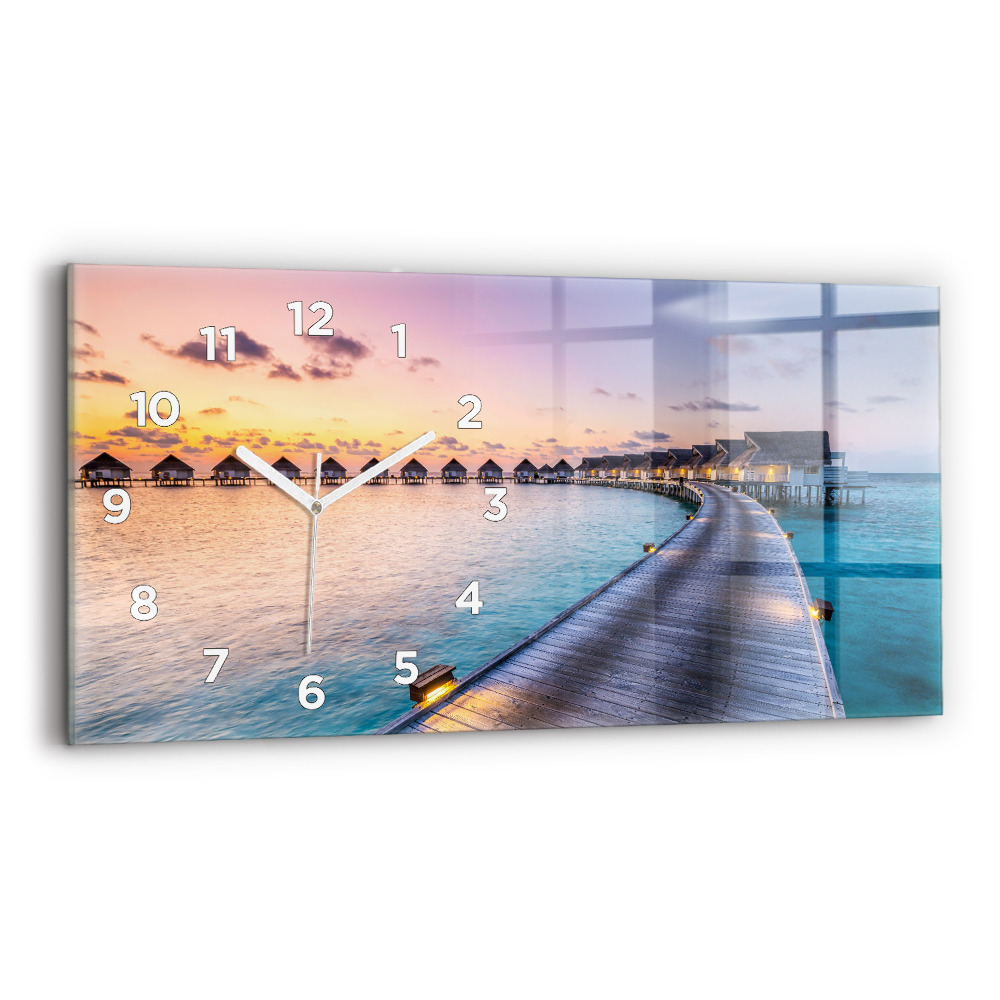 Horloge rectangulaire horizontale Coucher de soleil aux Maldives