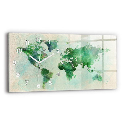 Horloge horizontale en verre Aquarelle carte du monde