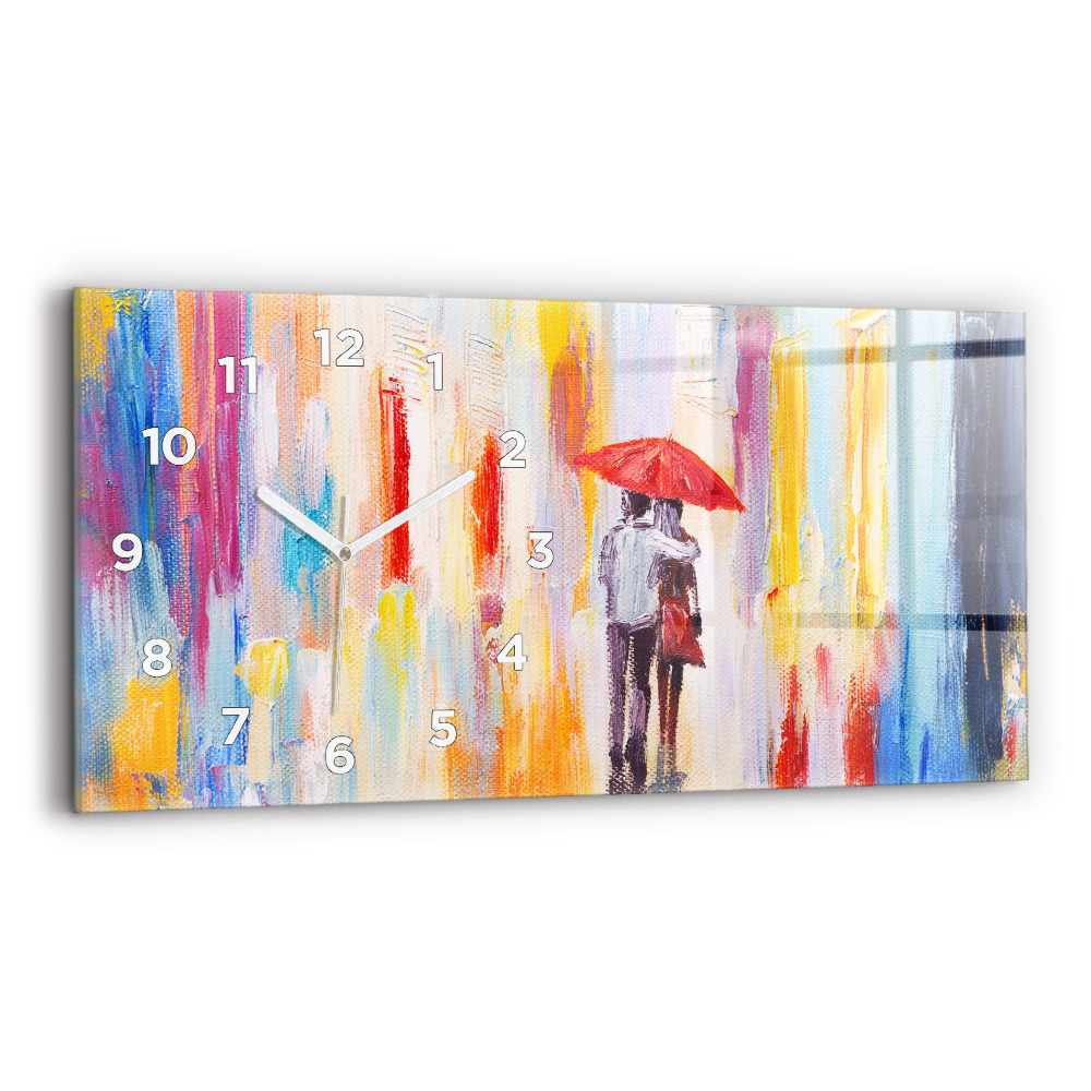 Horloge murale horizontale Couple sous la pluie