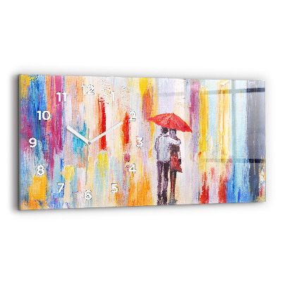 Horloge murale horizontale Couple sous la pluie