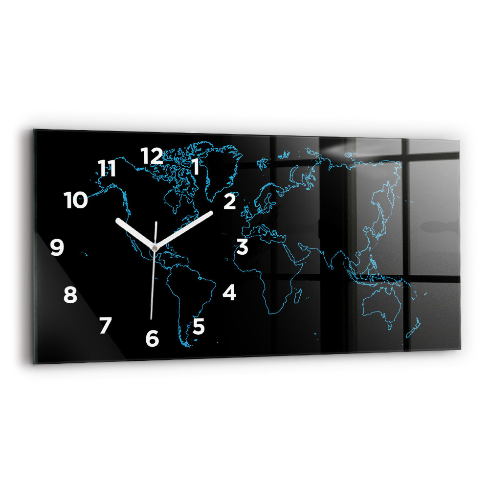 Horloge horizontale en verre Contours d'une carte du monde