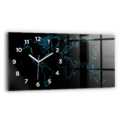 Horloge horizontale en verre Contours d'une carte du monde
