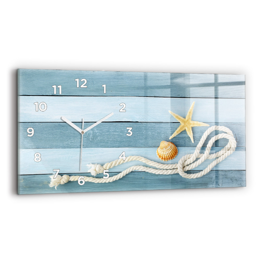 Horloge murale horizontale Planches rayées et coquillage
