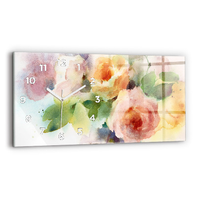 Horloge rectangulaire horizontale Roses dans un vase Aquarelle