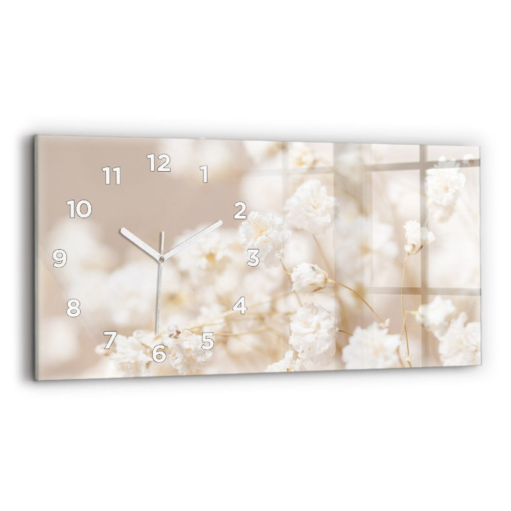 Horloge rectangulaire horizontale Petites fleurs blanches