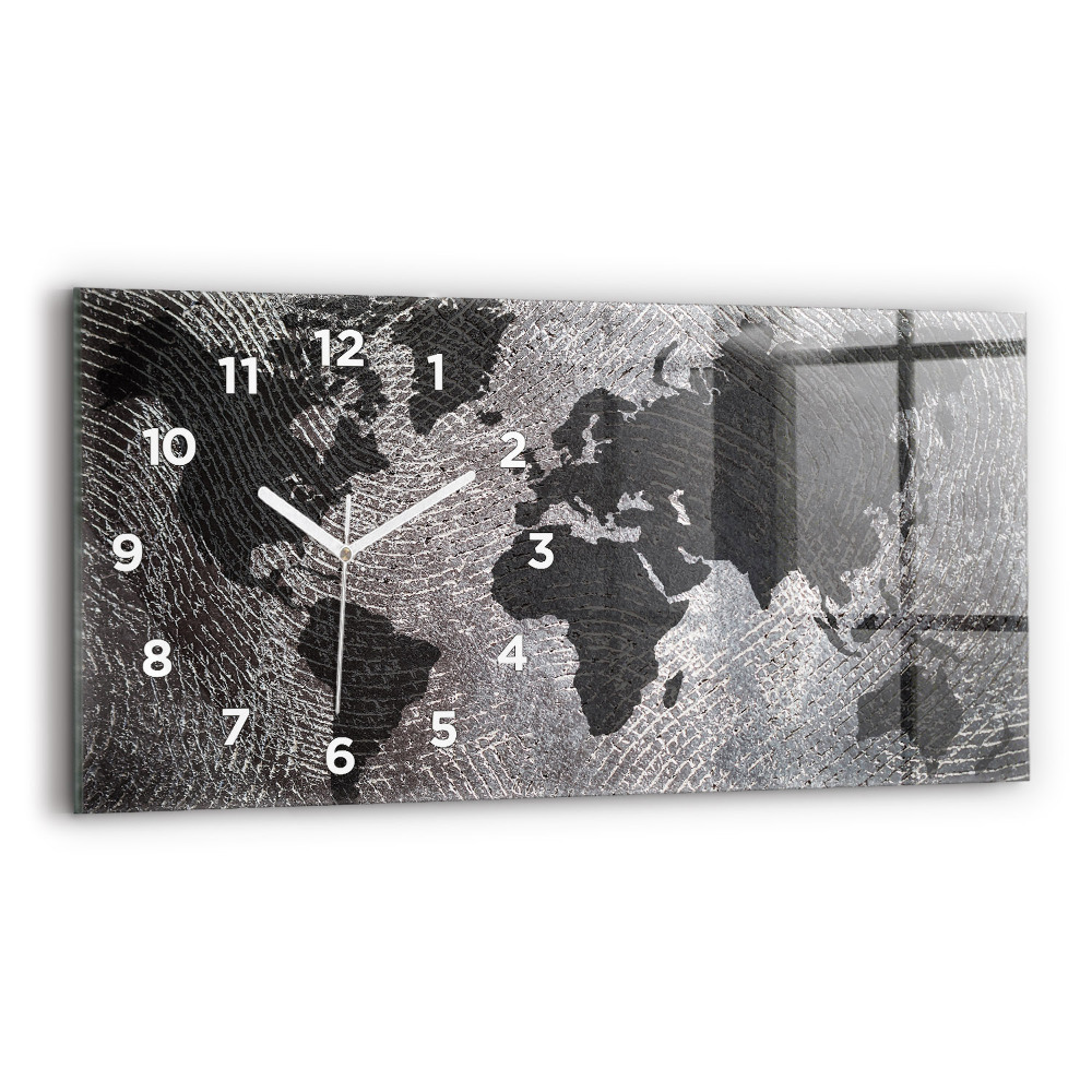 Horloge horizontale en verre Carte du monde en béton