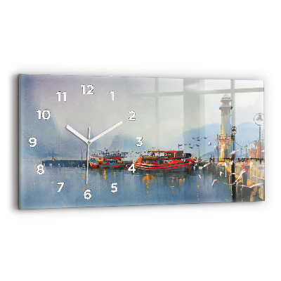 Horloge horizontale en verre Bateau de pêche dans le port