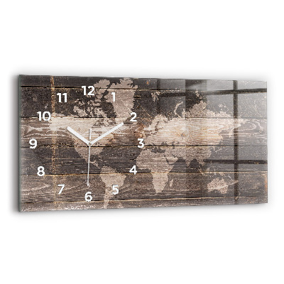 Horloge horizontale en verre Carte du monde sur bois