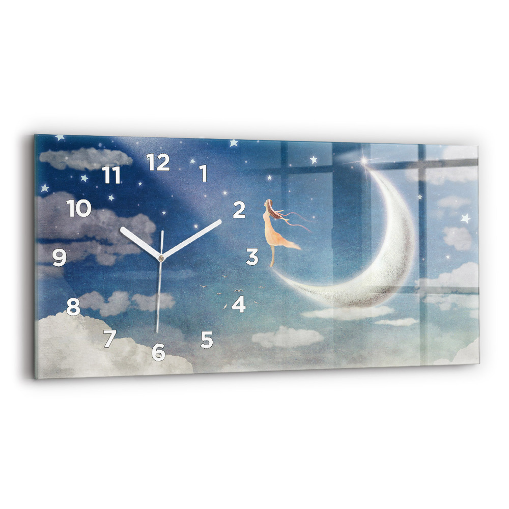 Horloge horizontale en verre Fille sur la lune