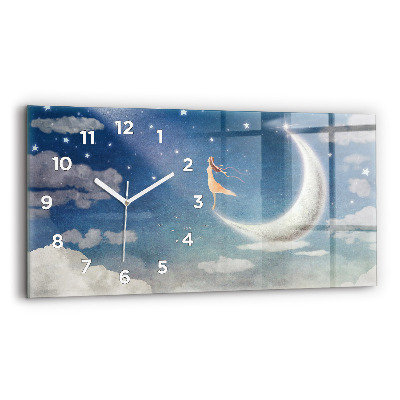 Horloge horizontale en verre Fille sur la lune