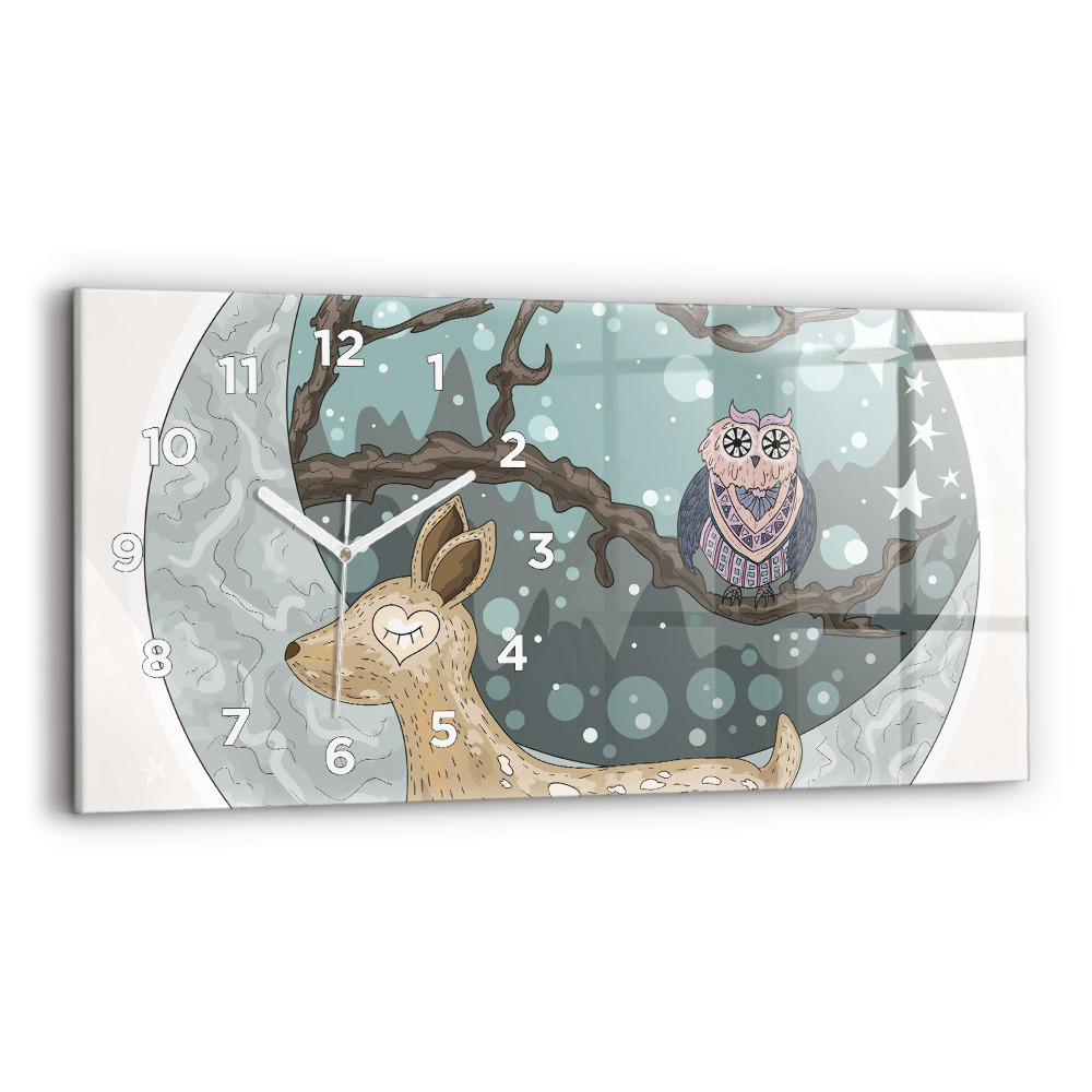 Horloge murale horizontale Animaux nocturnes Lune