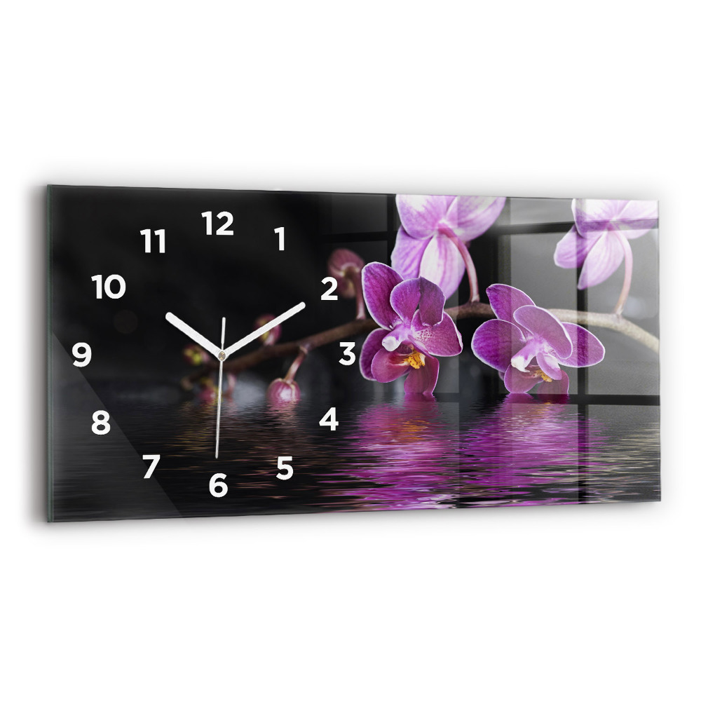 Horloge horizontale en verre Fleur d'orchidée sur l'eau