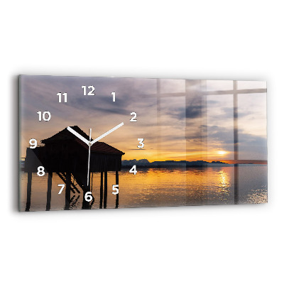 Horloge murale horizontale Coucher de soleil sur un lac