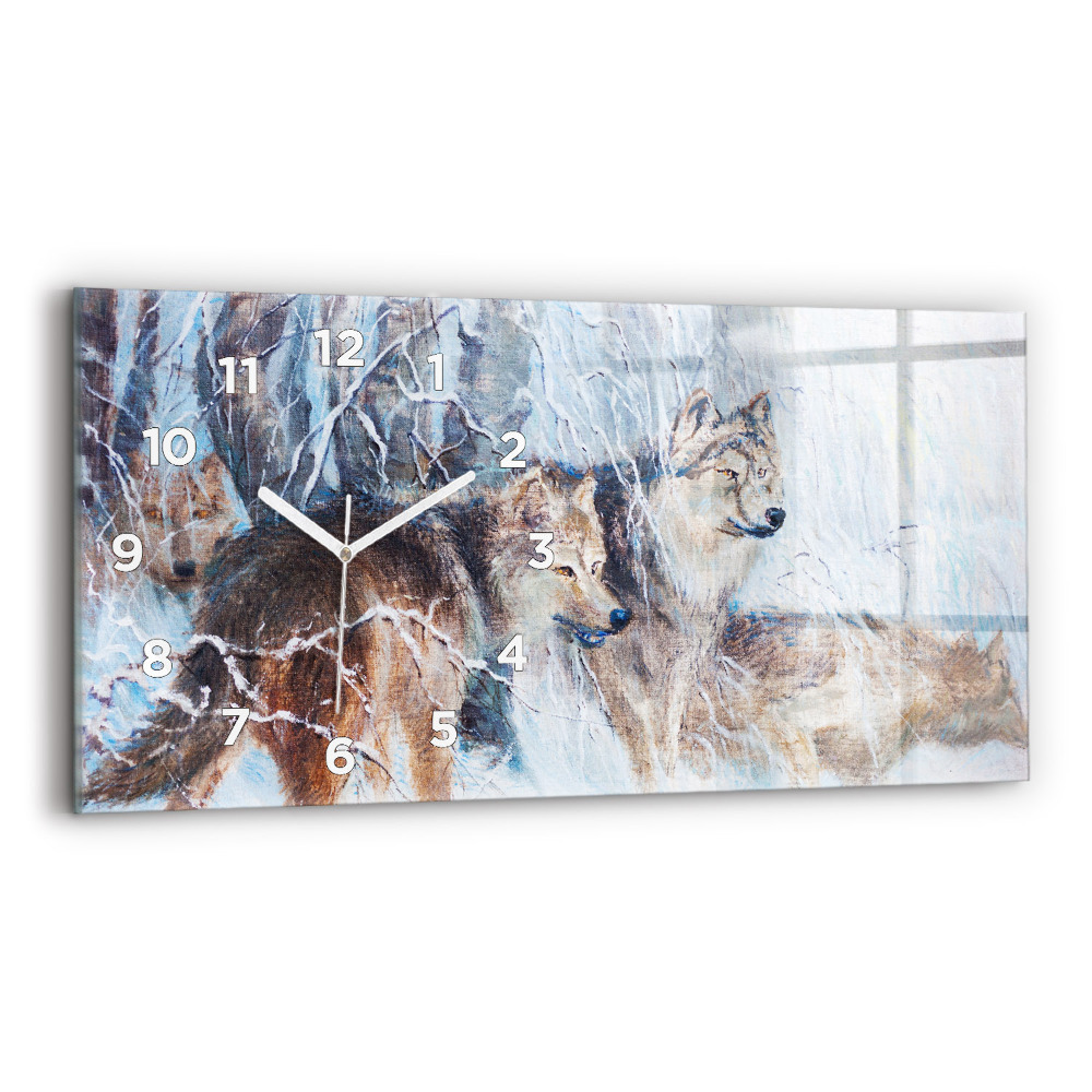 Horloge murale horizontale Loups dans la forêt