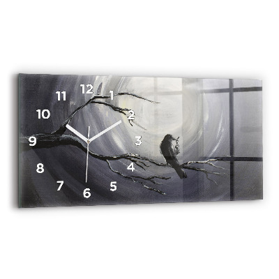 Horloge murale horizontale Corbeau au clair de lune