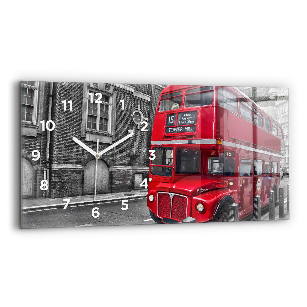 Horloge rectangulaire horizontale Bus rouge à impériale