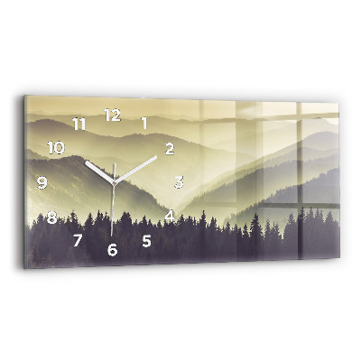 Horloge horizontale en verre Pentes de montagnes brumeuses