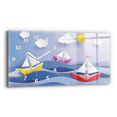 Horloge rectangulaire horizontale Voiliers colorés en origami
