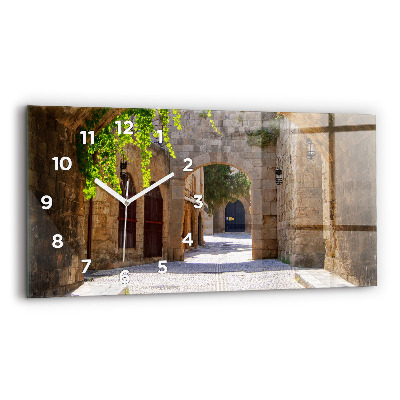 Horloge horizontale en verre Rue pittoresque de Rhodes