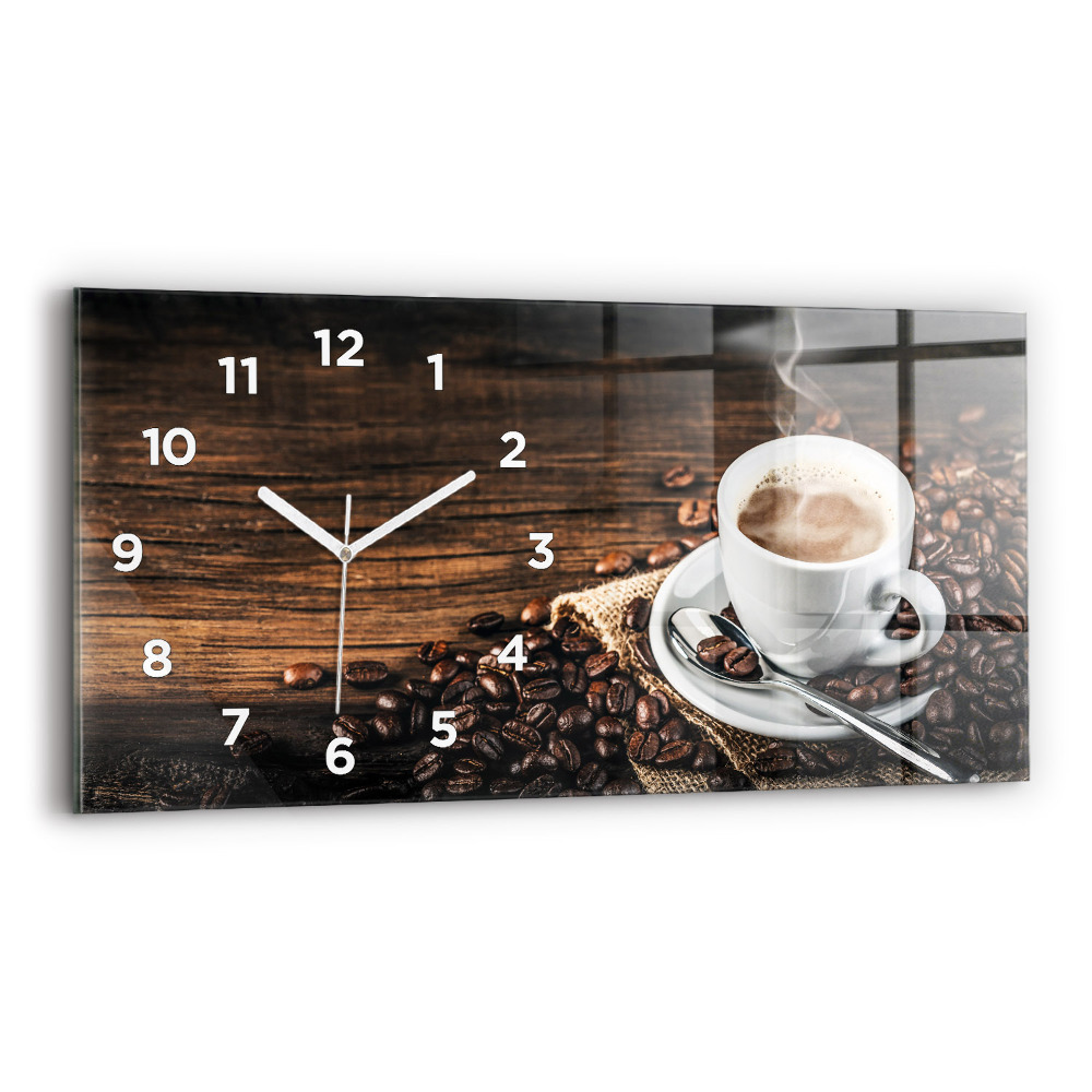 Horloge murale horizontale Tasse et grains de café