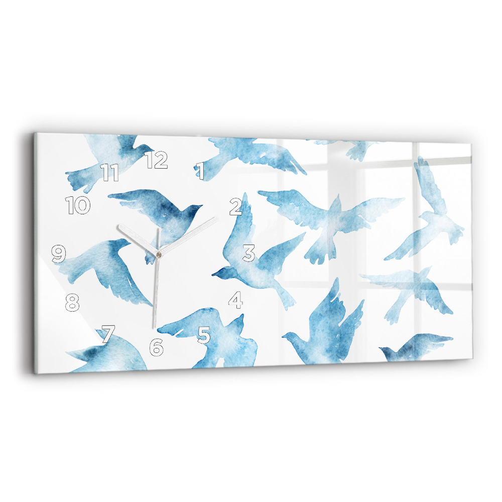 Horloge horizontale en verre Oiseaux bleus en vol
