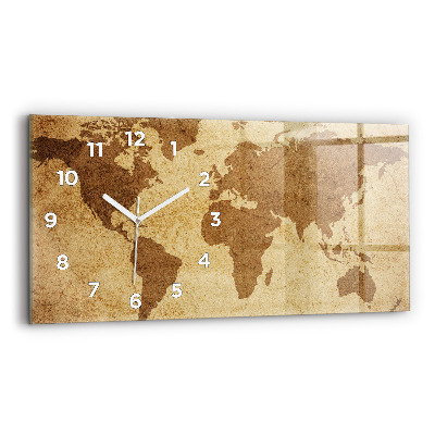 Horloge murale horizontale Carte du monde vintage