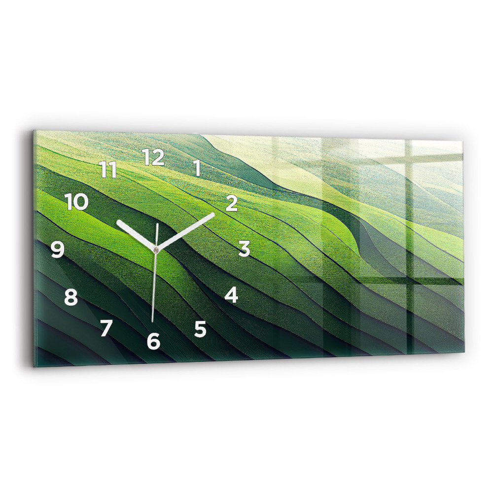 Horloge rectangulaire horizontale Champs verts abstraits