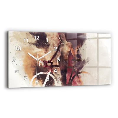 Horloge horizontale en verre Femme et vélo