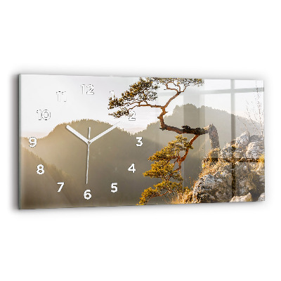 Horloge murale horizontale Arbre dans les montagnes