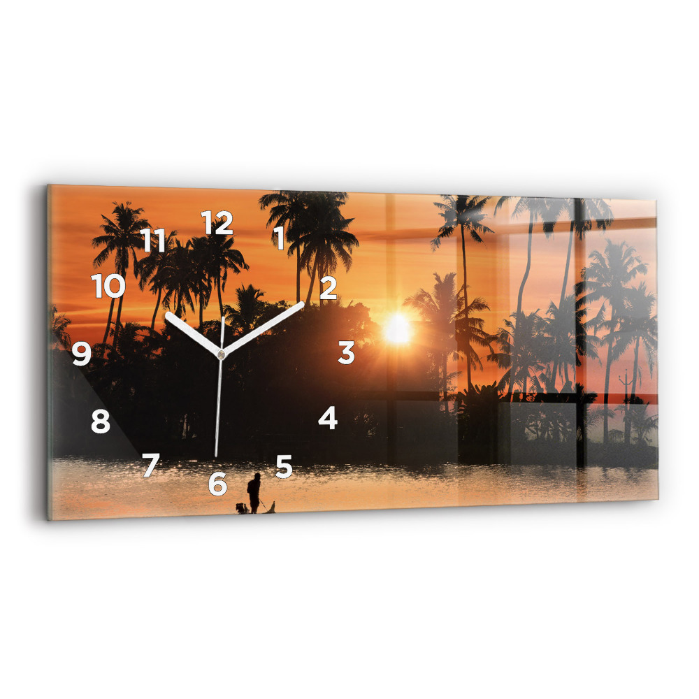 Horloge murale horizontale Coucher de soleil Palmiers Vacances