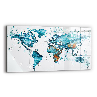 Horloge murale horizontale Carte du monde à l'aquarelle