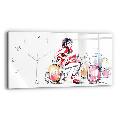 Horloge murale horizontale Femme voyageant avec sa valise