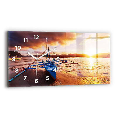 Horloge horizontale en verre Bateau et coucher de soleil