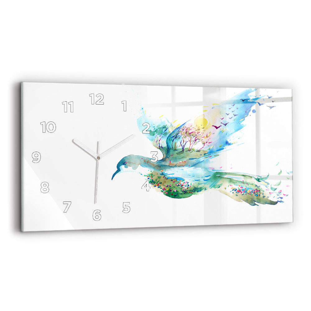 Horloge horizontale en verre Oiseau et printemps abstrait