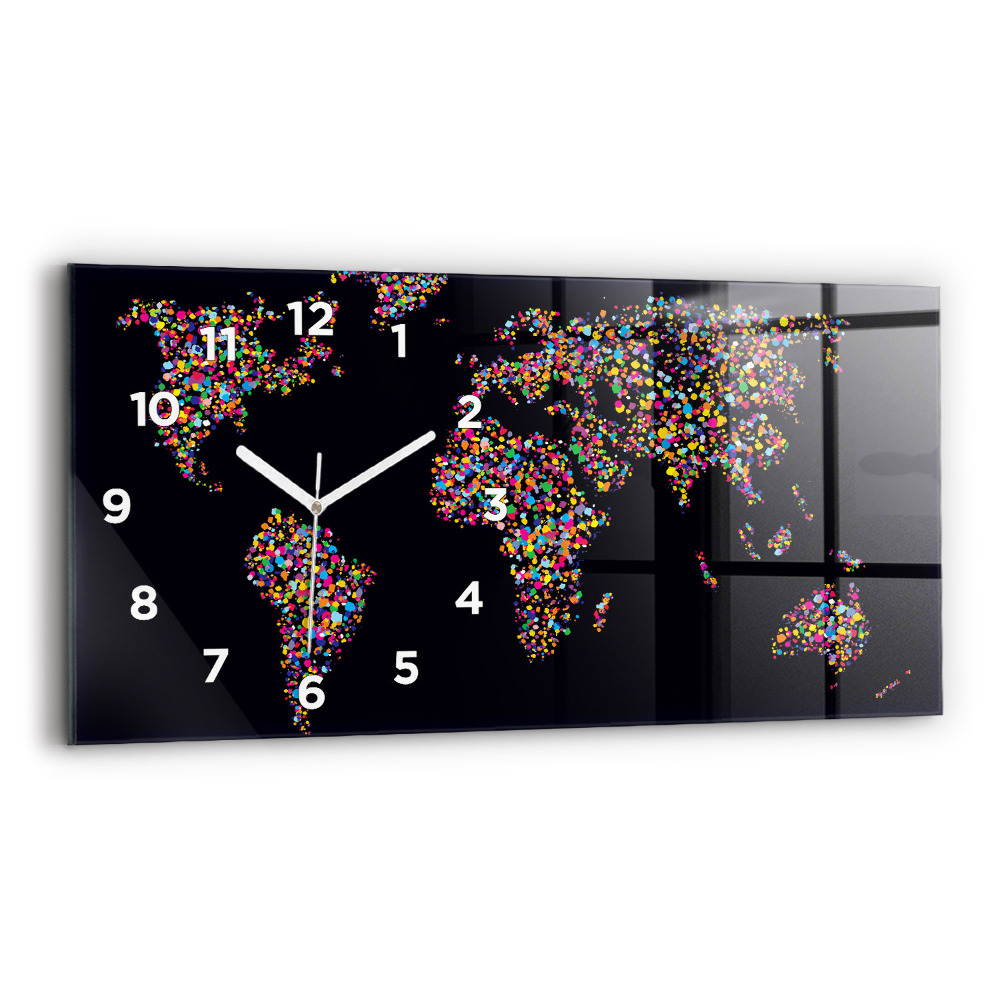 Horloge horizontale en verre Carte du monde en points