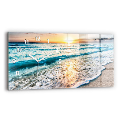 Horloge horizontale en verre Plage, mer et sable