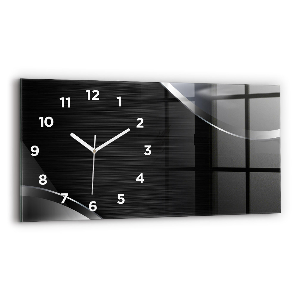Horloge horizontale en verre Lignes noires et argentées