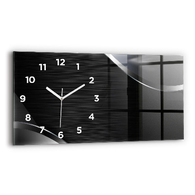 Horloge horizontale en verre Lignes noires et argentées