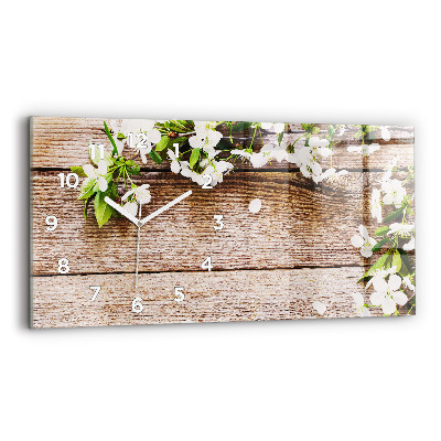 Horloge rectangulaire horizontale Fleurs sur bois
