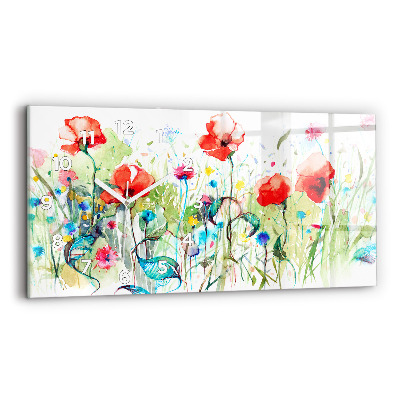 Horloge murale horizontale Coquelicots dans une prairie