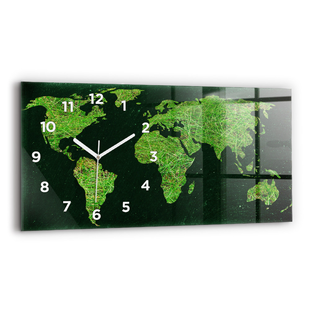 Horloge murale horizontale Carte du monde en herbe