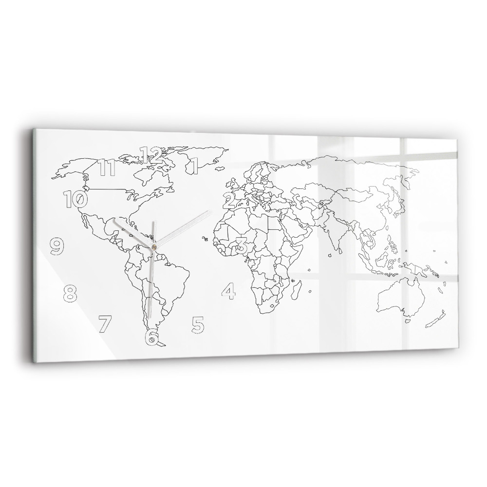 Horloge murale horizontale Carte du monde en courbes de niveau