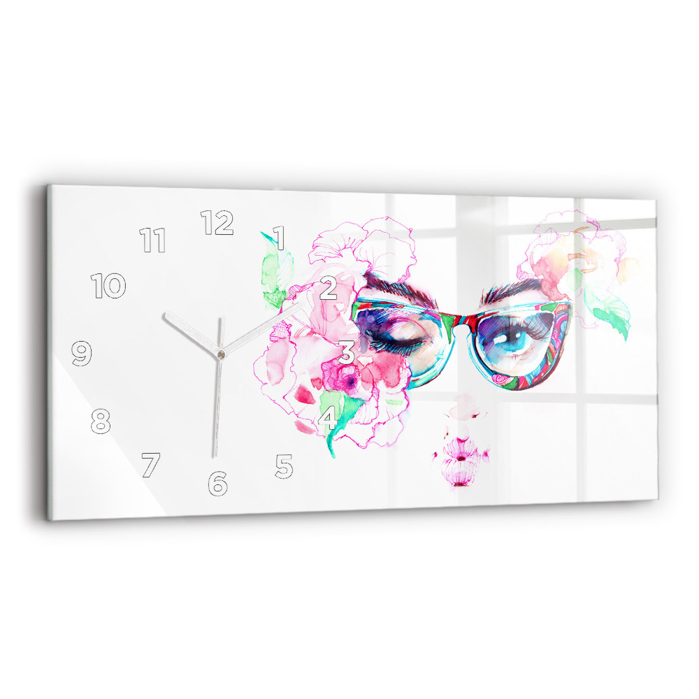 Horloge rectangulaire horizontale Visages d'une femme avec des lunettes
