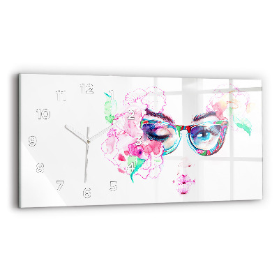 Horloge rectangulaire horizontale Visages d'une femme avec des lunettes
