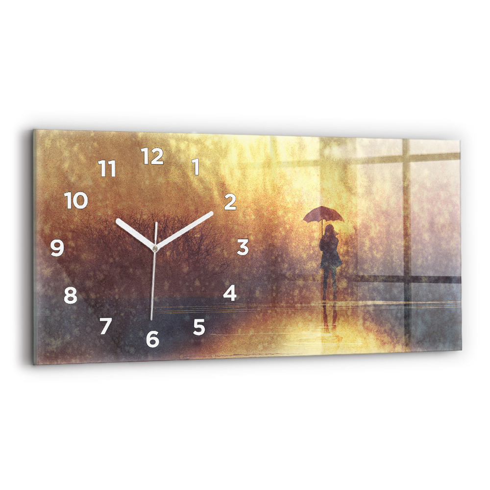 Horloge horizontale en verre Femme avec un parapluie