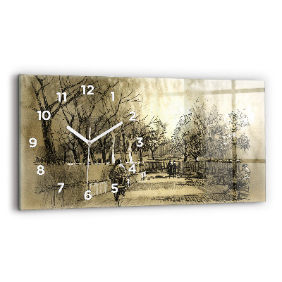 Horloge horizontale en verre Parc et arbres en sépia
