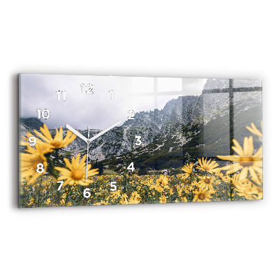Horloge murale horizontale Prairie de fleurs dans les montagnes
