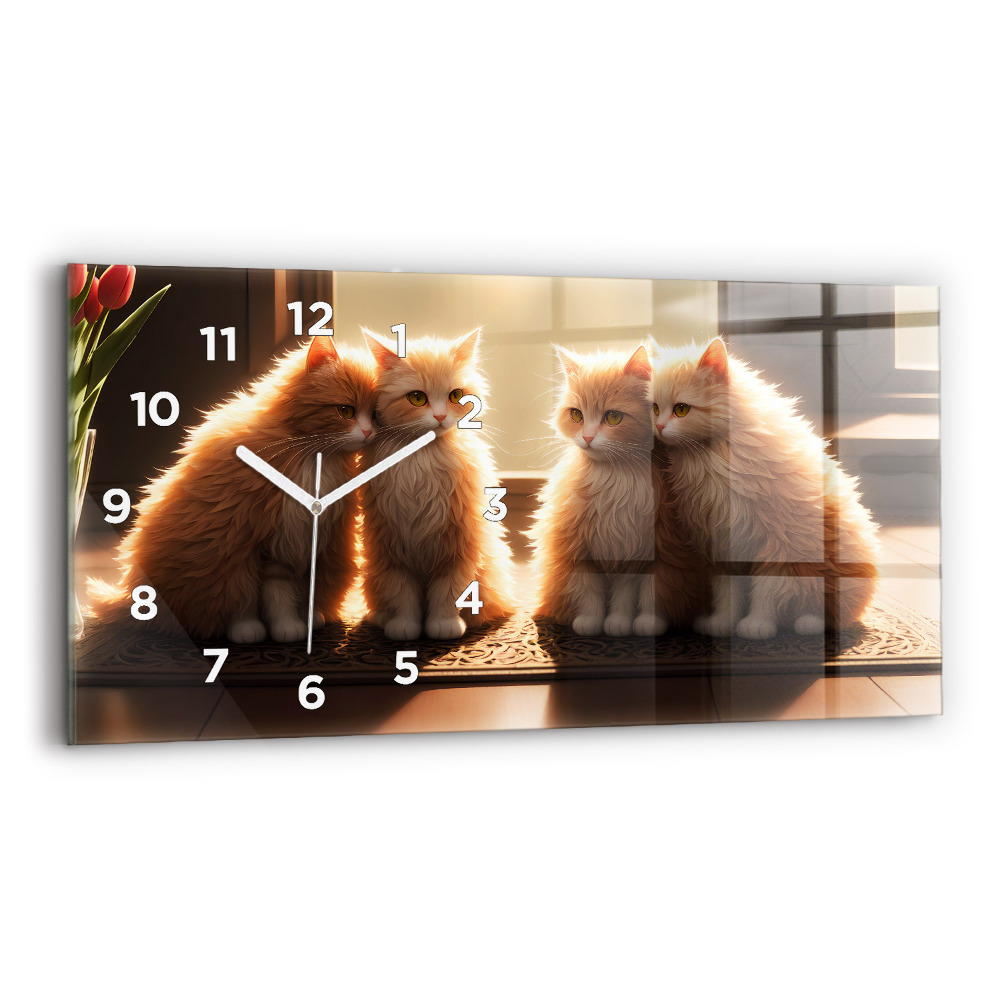 Horloge rectangulaire horizontale Quatre chats au soleil