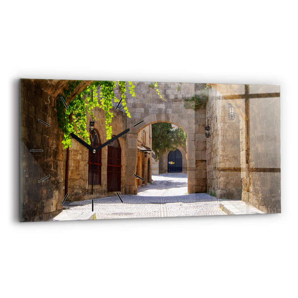 Horloge horizontale en verre Rue pittoresque de Rhodes